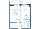 1-к квартира, 38,9м2, на берегу Невы за 1 633 000р.